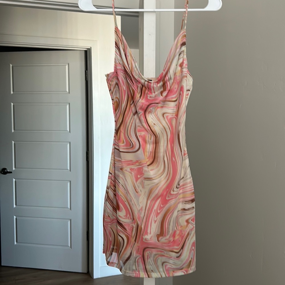 Mesh Pink Swirl Mini Dress Size Medium